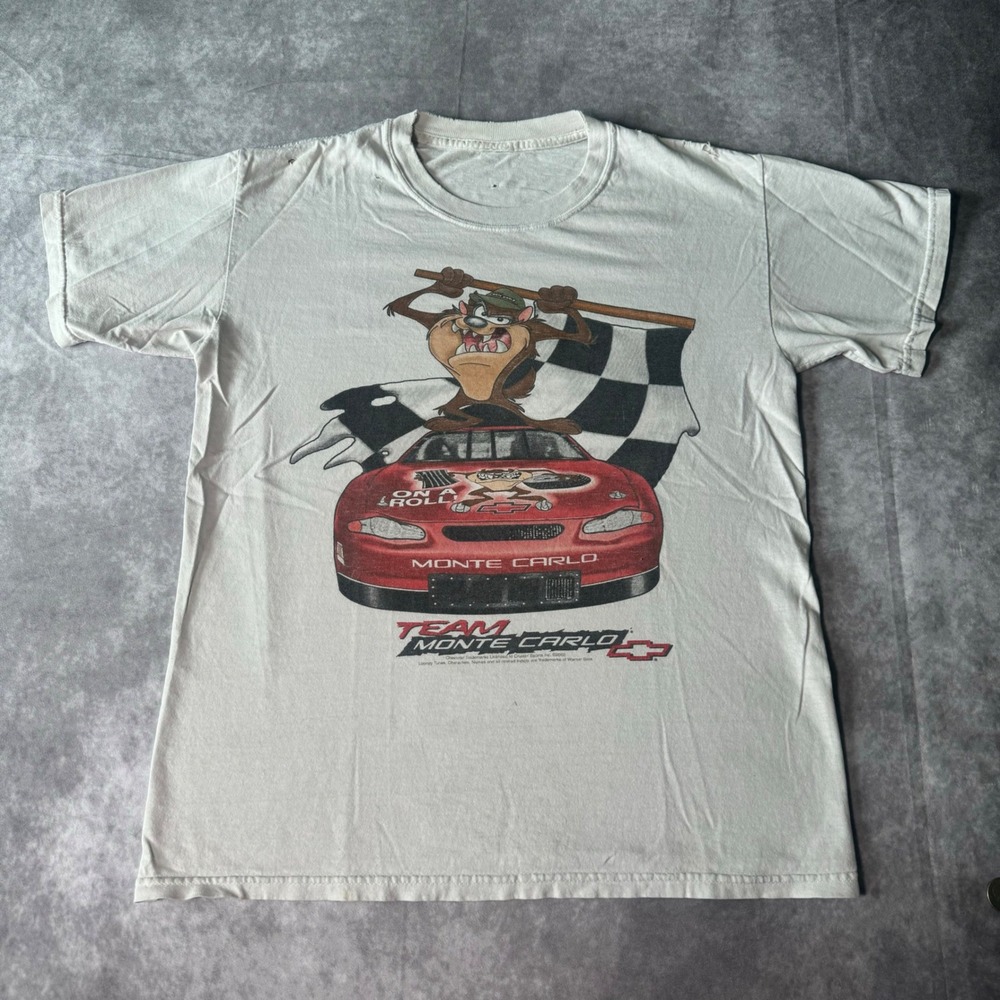 Vintage 2002 Looney Tunes Taz Team Monte Carlo Racing T-Shirt White Mens M